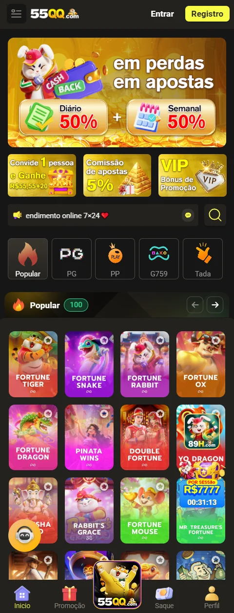 Tela de usuário da 55qq.com com interface amigável